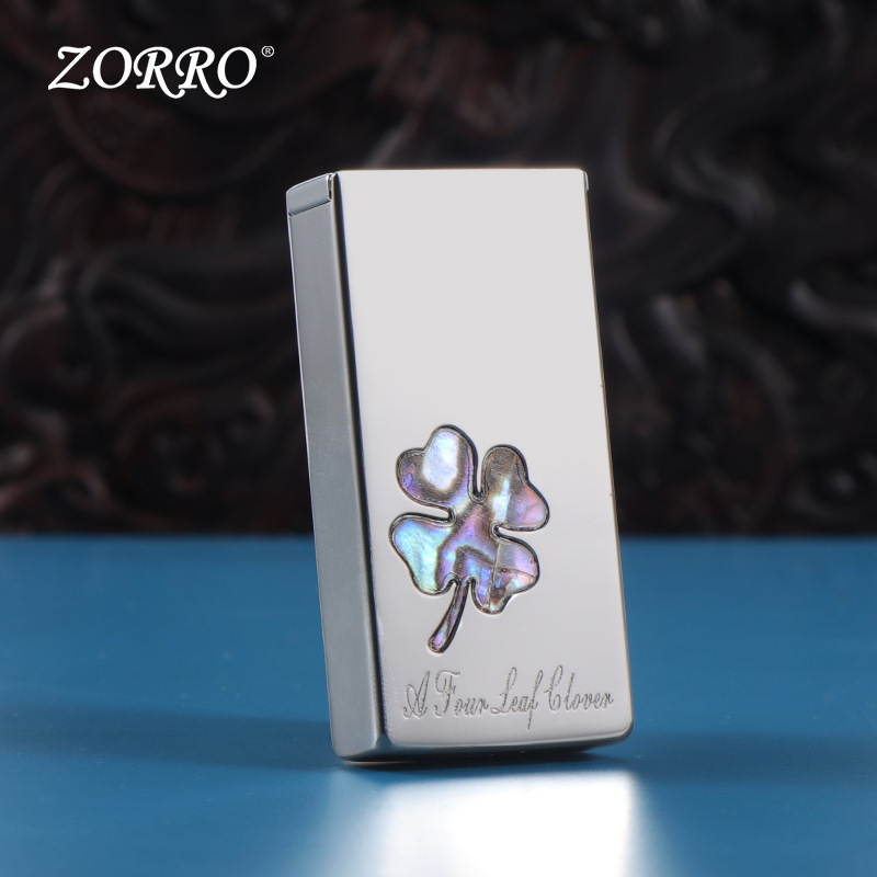zorro 佐罗 贝壳镶嵌四叶草白镍 彩贝煤油防风升降打火机-阿里巴巴