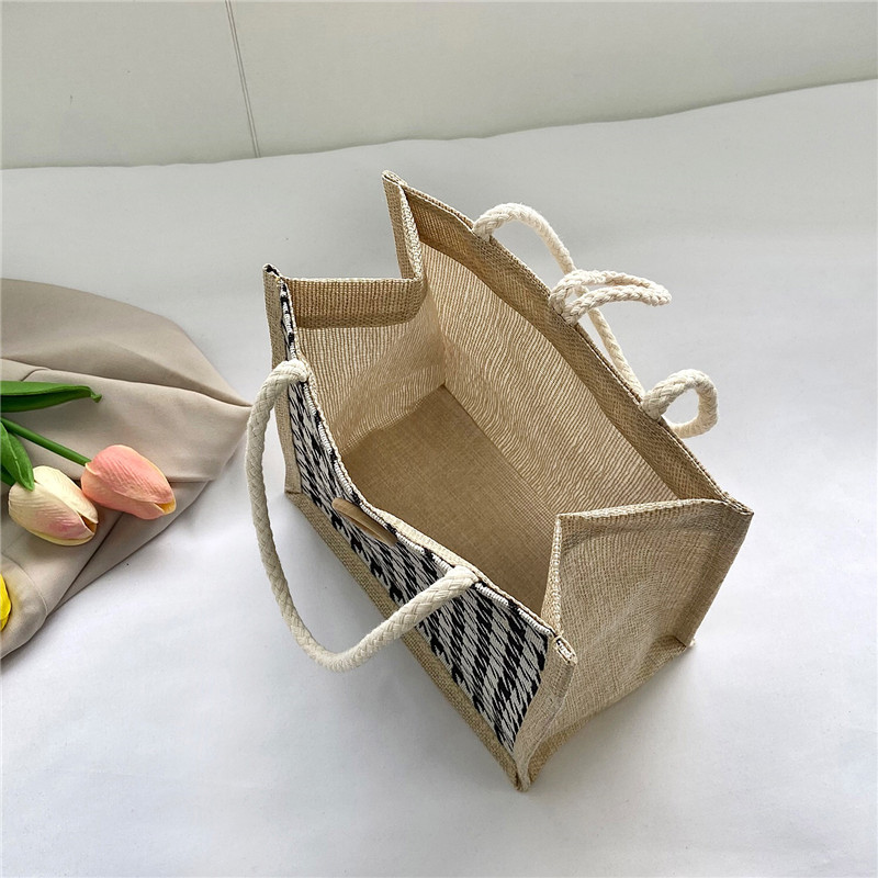 New Cotton Linen Handbag Women Tote Bag Large Capacity Durable Shopping Bag Fashion Houndstooth Student Lunch Bag