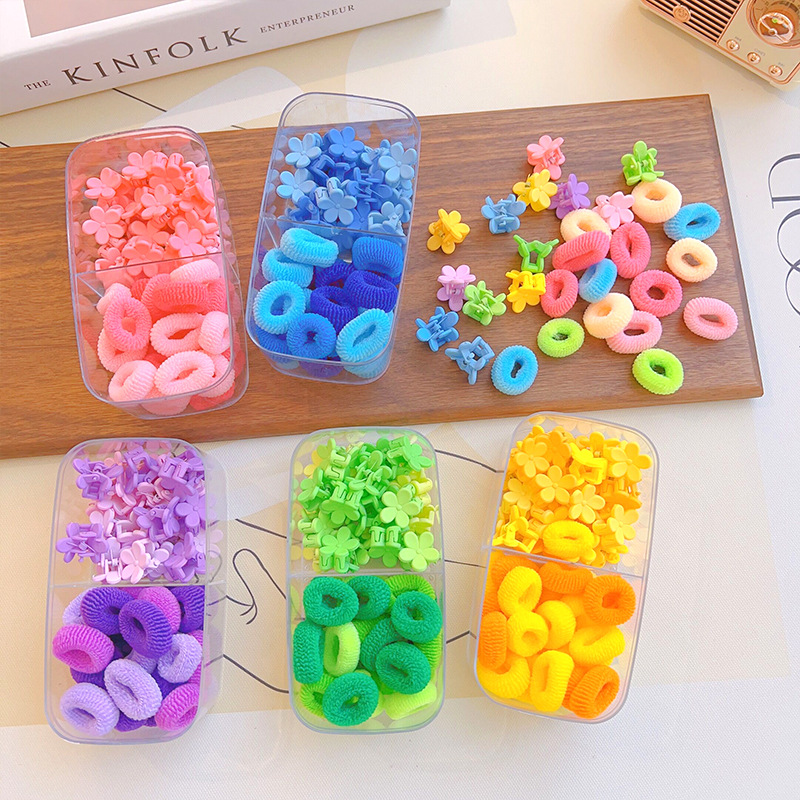 Children's Hair Accessories Set Gradient Color Towel Ring Small Jaw Clip Baby Does Not Hurt Hair Hairtie Barrettes High Elastic Hair Band