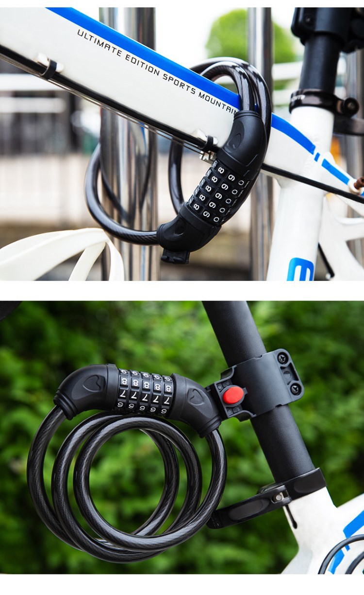 自行车防盗便携式密码锁5位儿童单车钢丝软锁婴儿车锁具可调密码