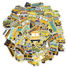 50张不重复黄色校车巴士涂鸦贴纸电脑笔记本水杯行李箱贴纸防水