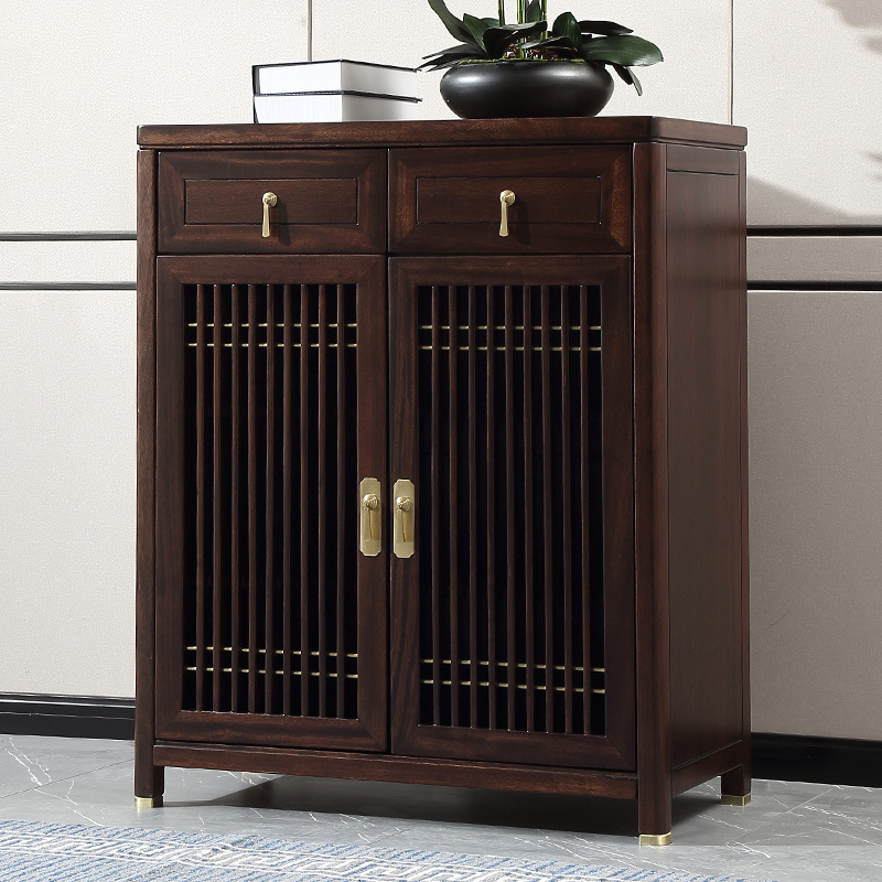 新中式鞋柜家用家具收纳柜开门入户全实木简约储物原木玄关柜鞋架