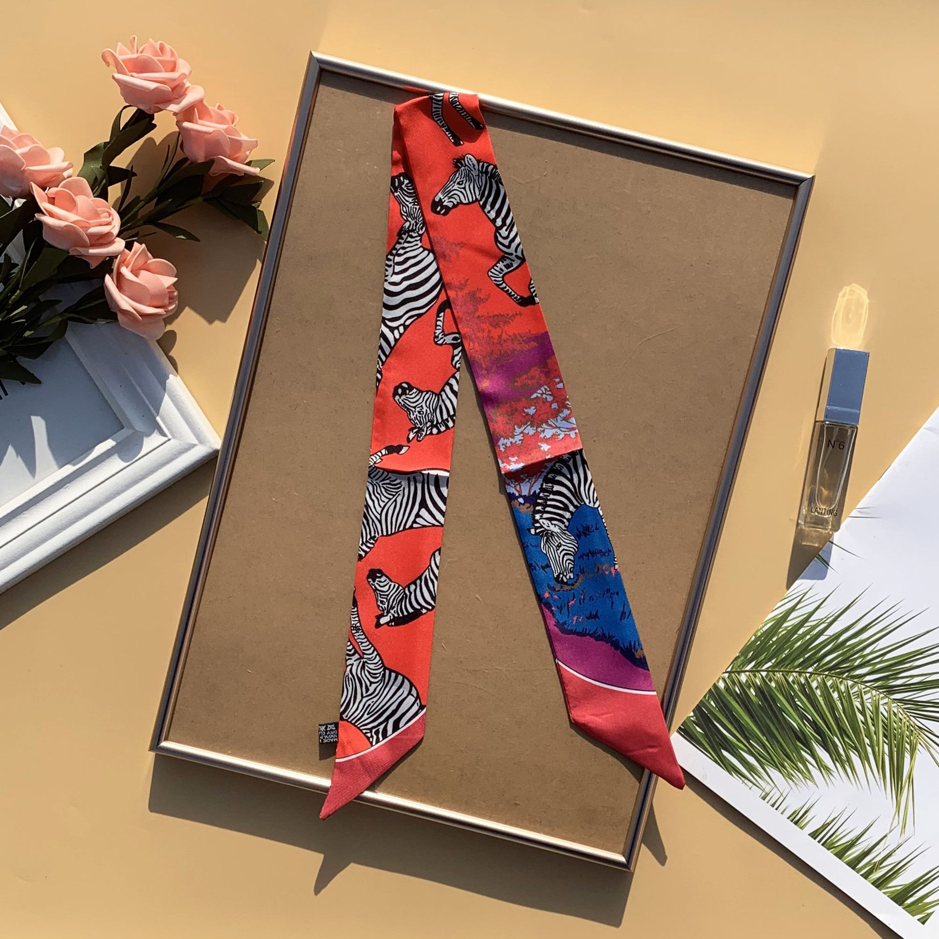 韩版春秋装饰小丝巾女百搭长款细窄长条链条西装气质领巾包带发带