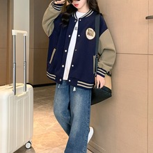 女童冬装日系棒球服外套2023新款女孩中大童加绒加厚拼色韩版开衫
