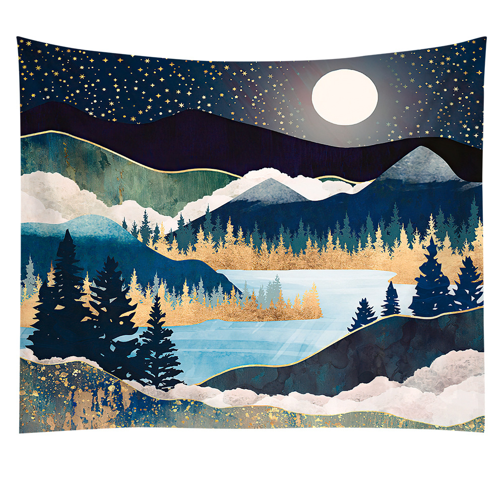 亚马逊家居装饰手绘山水画挂毯卧室地毯床头挂画沙滩巾野餐垫