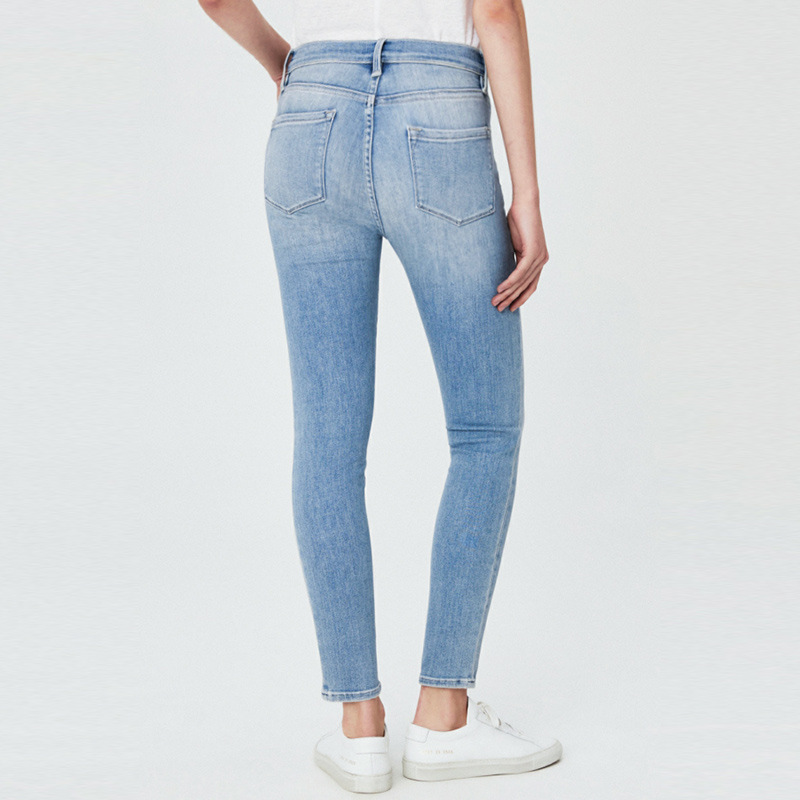 欧美fram杨幂同款浅蓝中腰显瘦 中弹修身九分牛仔裤女超柔纱无感