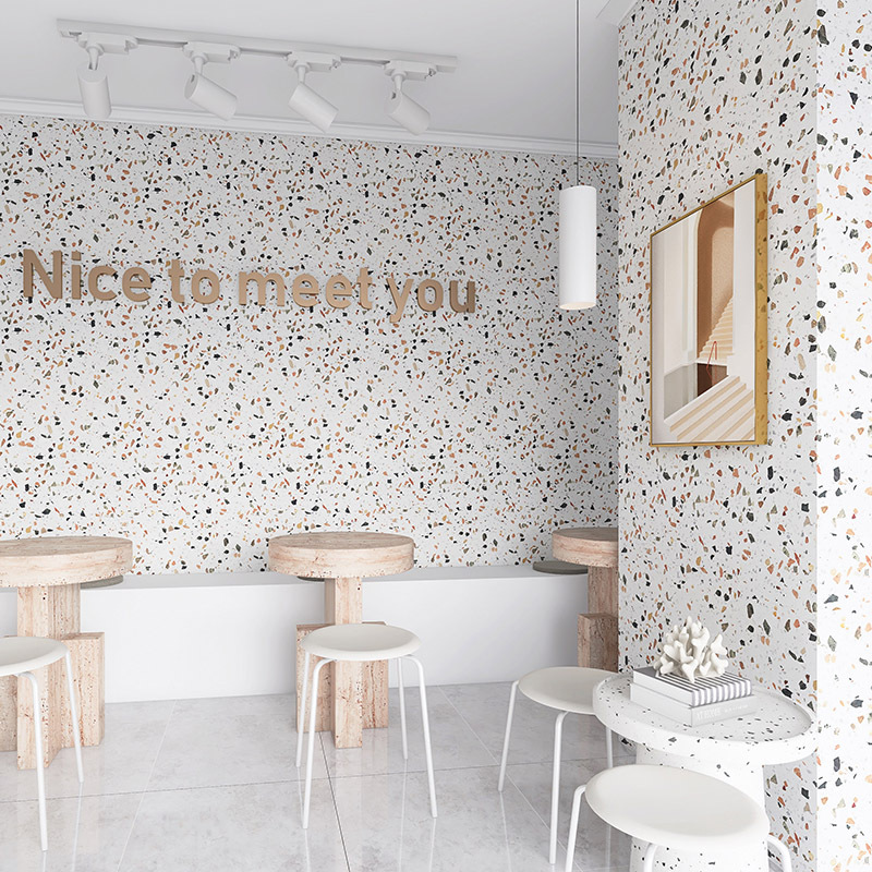 轻奢仿水磨石护墙板客厅沙发背景集成墙板店铺装修服装奶茶店扣板