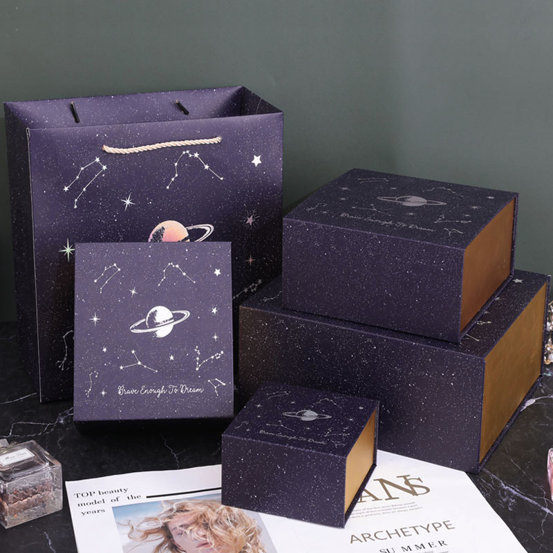 创意璀璨星空礼盒紫色翻盖包装盒伴手礼品盒精美口红化妆品礼物盒