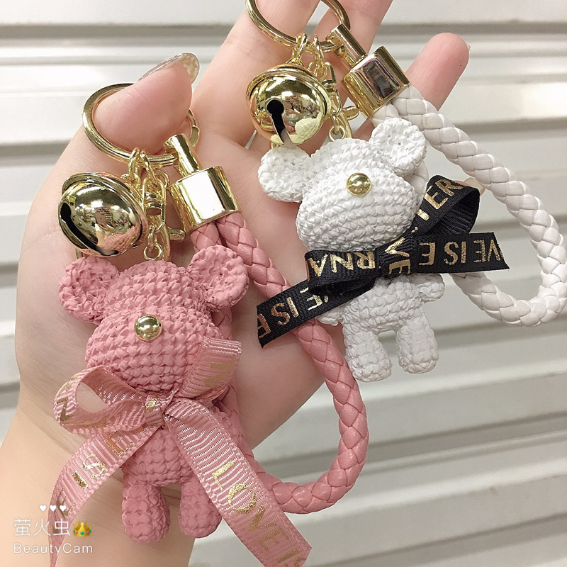 Cartoon Resin Wool Bear Doll Car Key Ring Cute Fashion Bear Doll and Bag Hanging Piece Pendant Gift