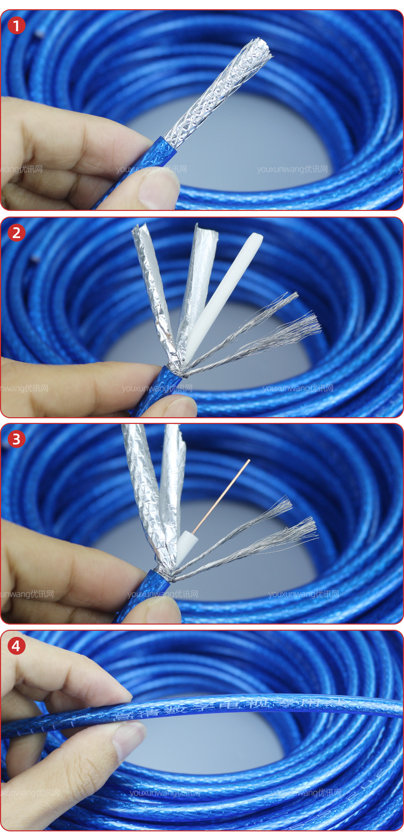 纯铜同轴有限电视线四屏蔽sywv-75-5欧姆闭路专用视频线户外100米