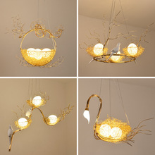 北欧创意现代简约民宿个性商用树枝鸟巢客餐厅吊灯艺术小鸟卧室灯