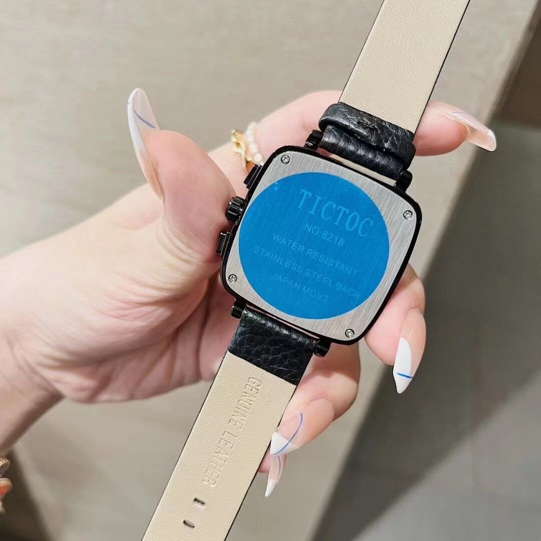 tt方形手表三眼6针带日历防水学生休闲时尚潮流运动女士女表皮带