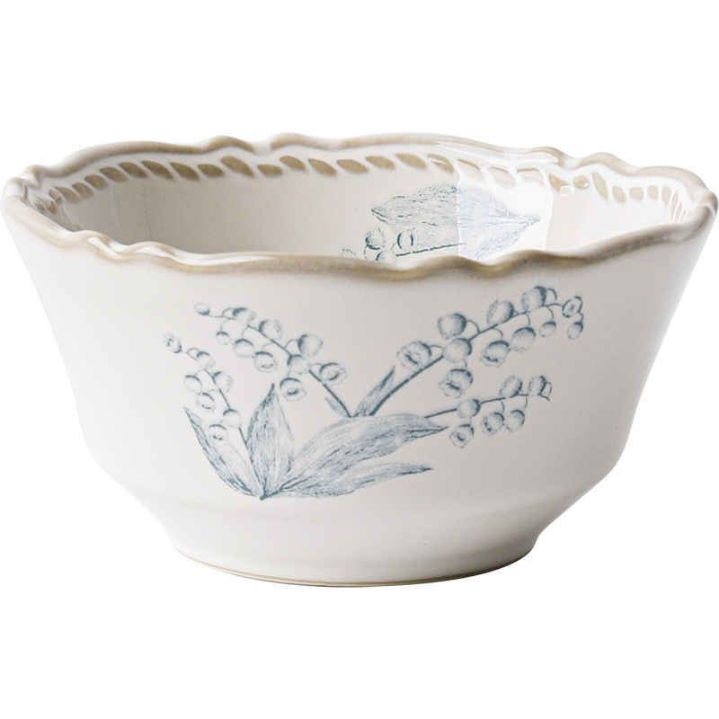Japanese-Style Retro Ins Ceramic Tableware Underglaze Rice Bowl Dinner Plate Fish Dish Mug Soup Bowl Lily Tableware