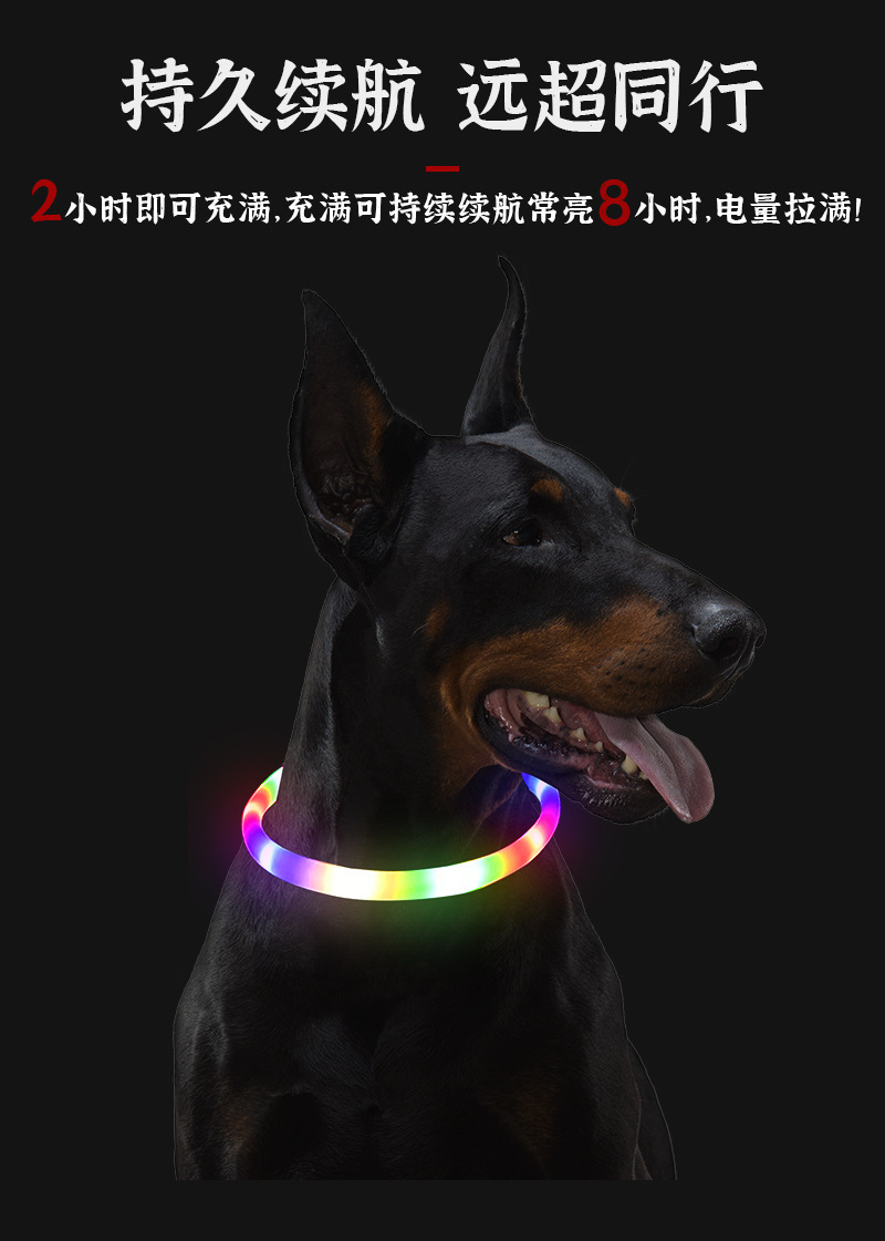 led宠物项圈狗狗七彩发光项圈夜光遛狗灯颈圈发亮闪光usb充电
