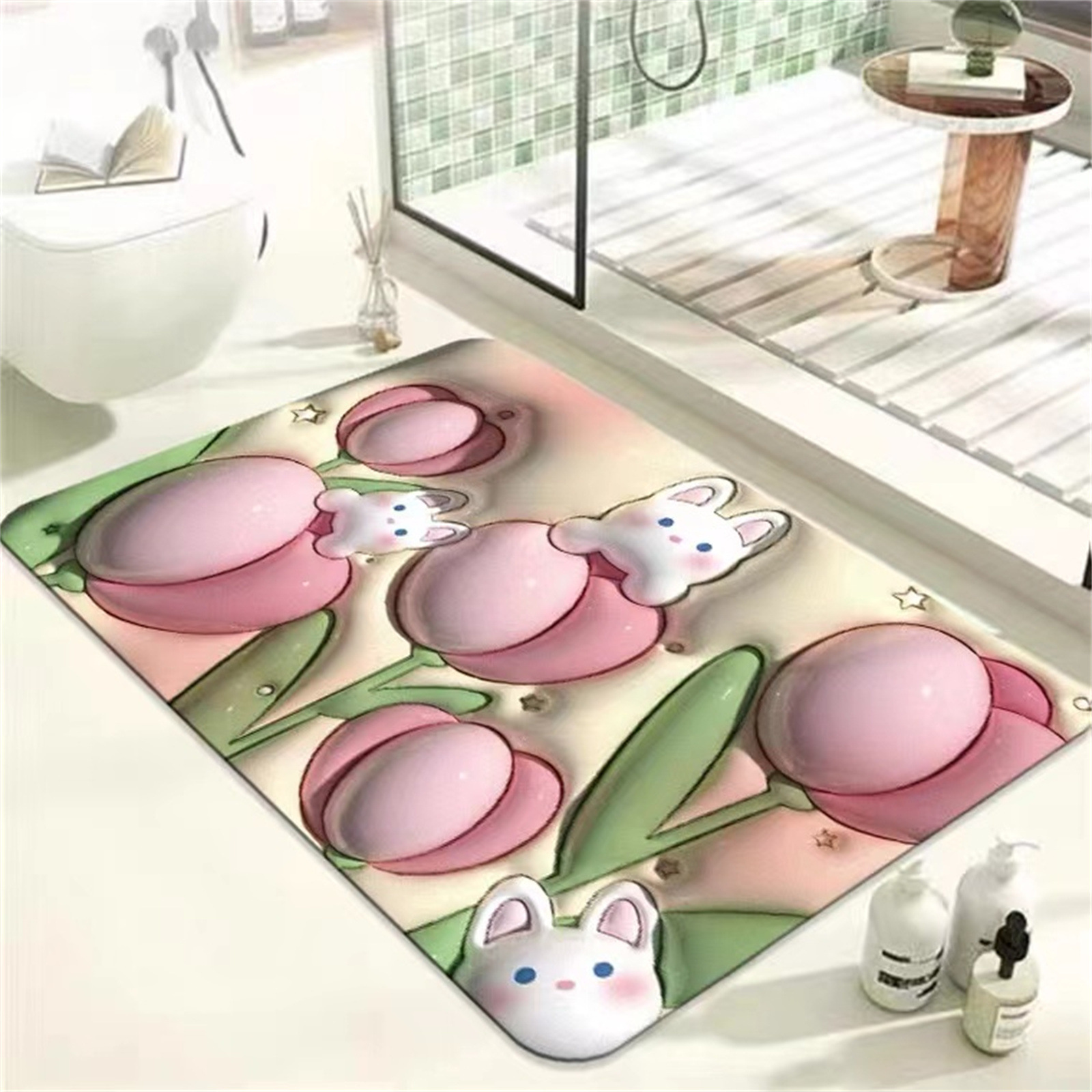 Flat 3d Visual Carpet Cartoon Style Bathroom Water-Absorbing Non-Slip Mat Diatom Ooze Home Carpet Mat