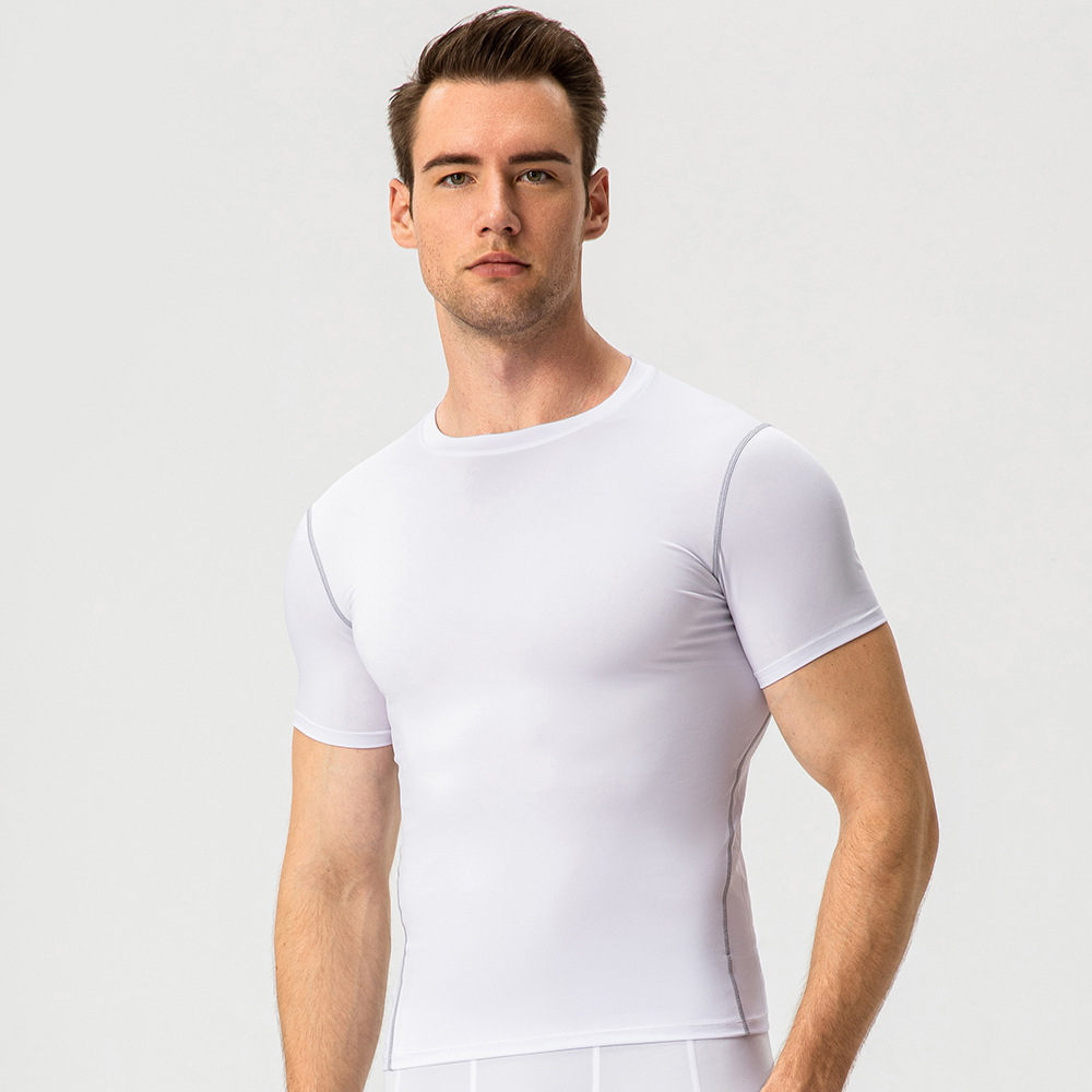 Men's Tight Training Workout Clothes Running Short Sleeve Sportswear Amazon Stretch Quick Drying Clothes T-shirt 1003