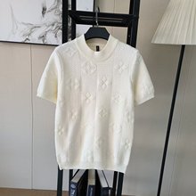 夏季新款短袖毛衣男士针织衫半袖打底圆领提花图案潮流套头上衣男
