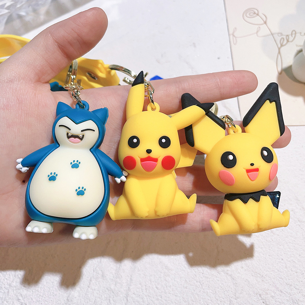 Creative Cute Pikachu Keychain Yibu Pendant Snorlax Cartoon PVC Figurine Car Accessories Key Chain