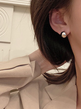 时髦金属风睡觉不用摘的耳环 简约半圆球形耳扣 925纯银耳圈 女