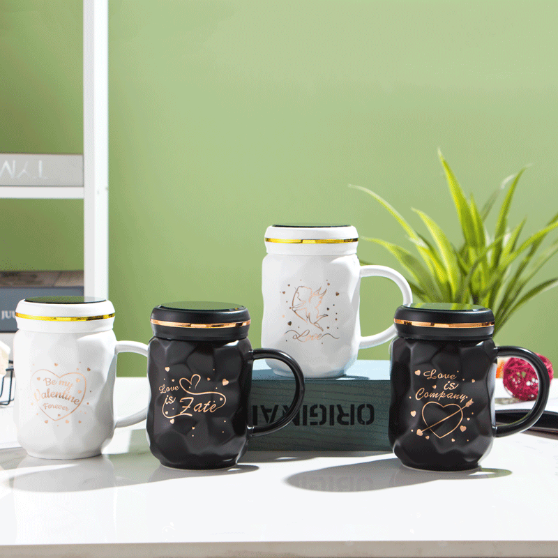 Cross-Border Simple Black and White Fashion Ceramic Cup Large Capacity Office with Lid Household Water Cup Creative Mug Wholesale