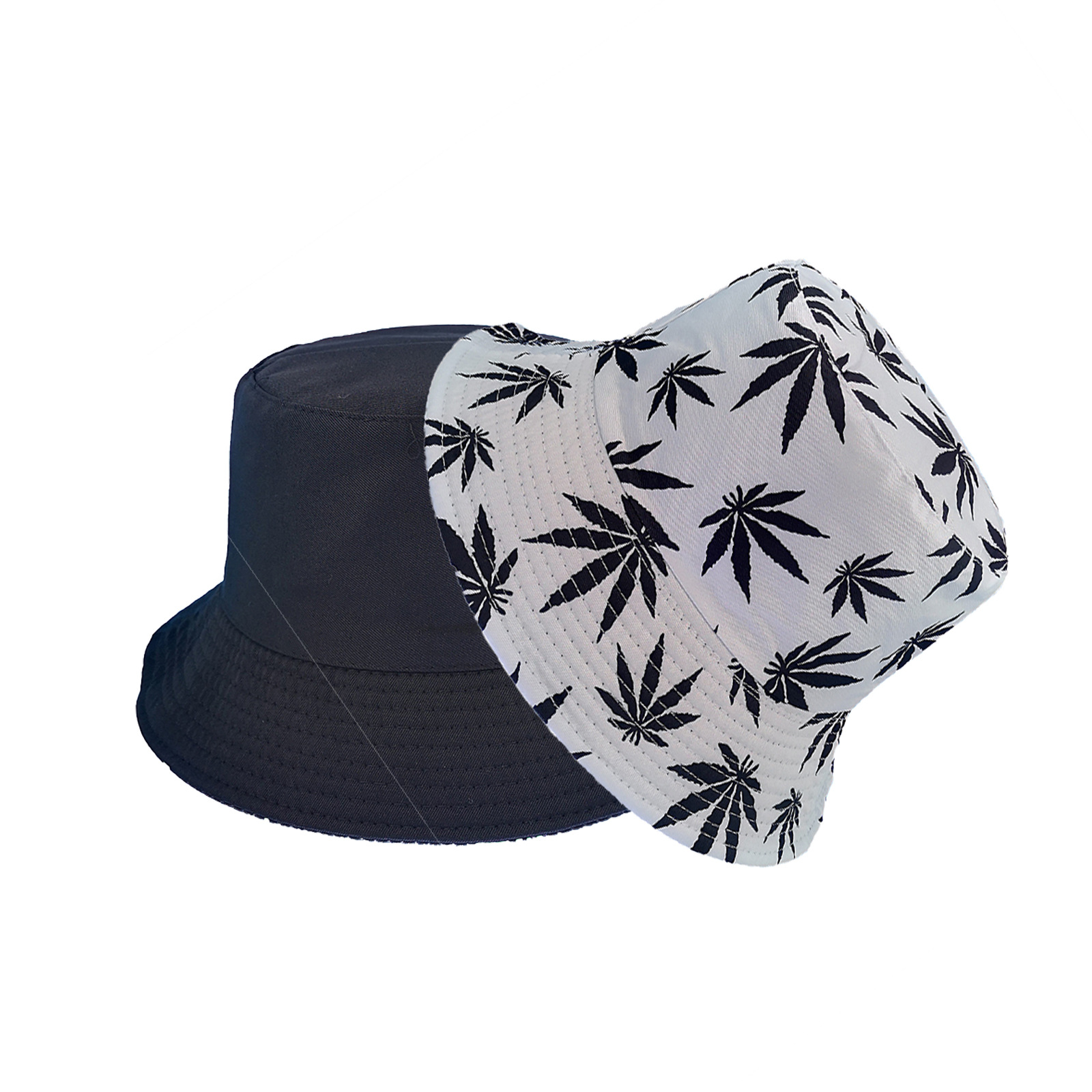 Cross-Border Leaves Maple Leaf Fisherman Hat Korean Style Reversible Big Brim Sun-Proof Bucket Hat Outdoor Unisex