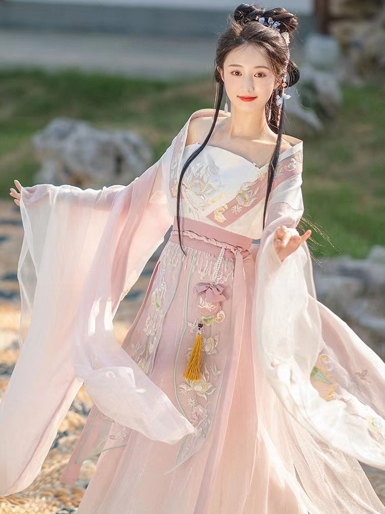 原创汉服女绣花齐腰对襟襦裙魏晋南北朝秋款超仙气古风大袖衫春夏