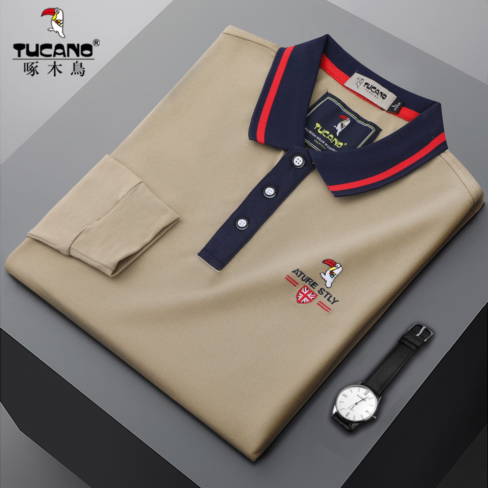 啄木鸟正品polo衫长袖t恤男2021男装男士圆领内搭打底衫一件代发