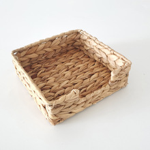 亚马逊草编收纳筐水葫芦草编织餐巾盒桌面杂物整理筐方形储物篮子