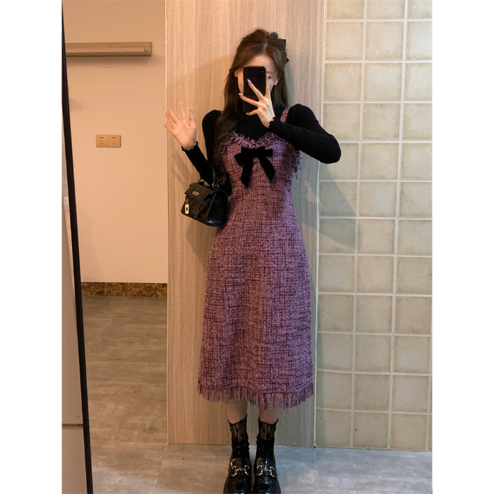 2024 Spring New Style Expensive Purple Tassel Classic Style Dress Bottoming Shirt Early Spring Stylish Two-Piece Suit Tide Women Clothes