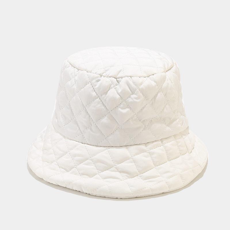 Fall Bucket Hat Women Korean Style Solid Color down Quilted to Keep Warm Hat Fashion Simple Plaid Light Soft Bucket Hat