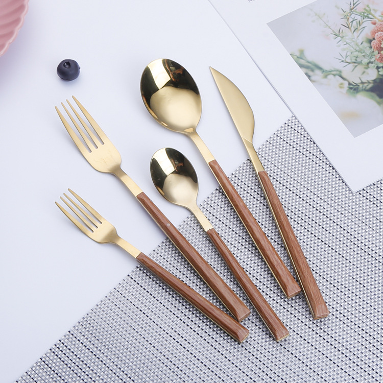 Portable Stainless Steel Tableware Creative Student Wooden Handle Household Spoon Fork Internet Celebrity Ins Western Food/Steak Knife and Fork Batch