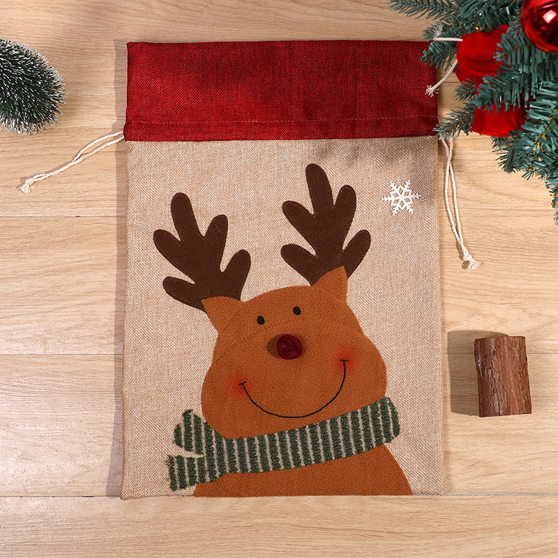 Cross-Border Christmas Snowman Drawstring Cloth Bag Elk Candy Packaging Bag Christmas Hanging Decoration Size Gift Bag