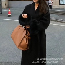 法式赫本风双面羊绒大衣女2024春季新款可拆卸狐狸毛名媛毛呢外套