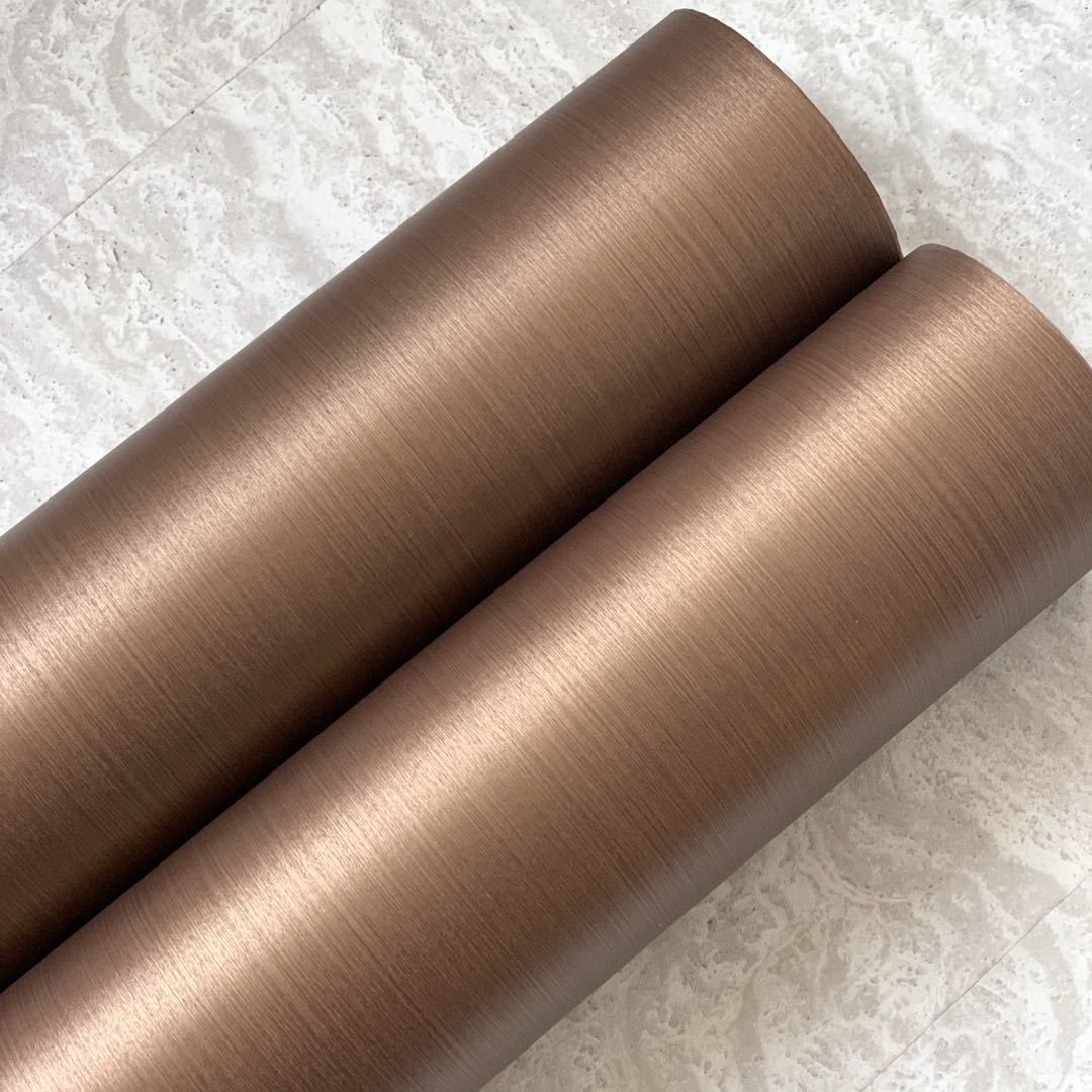 特厚古铜色金属质感拉丝纹自粘翻新贴纸 装饰贴膜 展柜波音软片