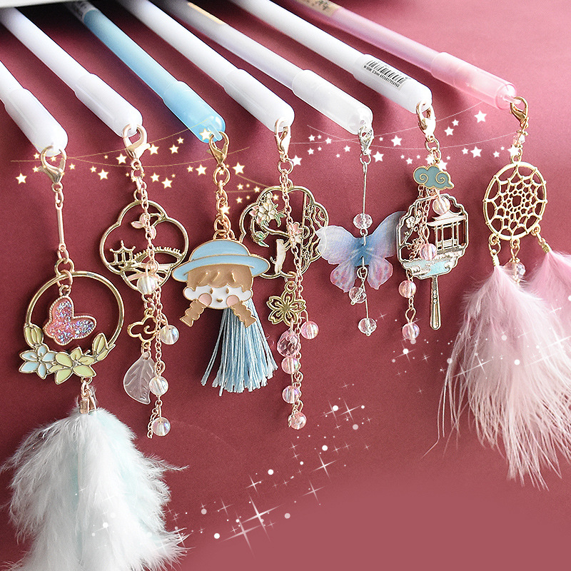 古风中性笔网红风吊坠笔个性创意签字笔可爱少女超萌ins仙气-阿里巴巴