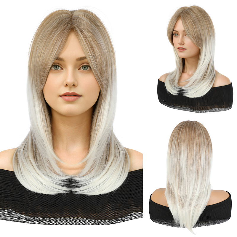 亚马逊跨境欧美假发 渐变色长卷发假发女hair wigs化纤假发全头套