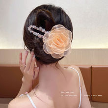 夏季超仙花朵绕珠发夹女后脑勺气质大号抓夹韩国优雅盘发夹子头饰