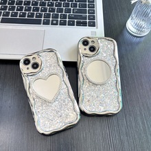 闪粉滴胶电镀奶油壳iPhone14promax手机壳15适用13爱心镜子保护套