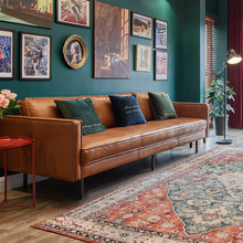 网红美式复古沙发小户型三人位客厅直排焦糖色中古风简约现代