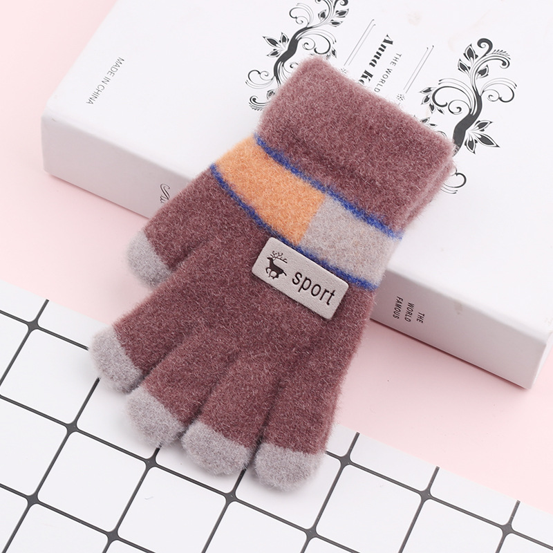 Children's Gloves New Autumn and Winter Fleece Lined Padded Warm Keeping Baby Cute Men's and Women's Wool Knitted Magic Finger Gloves