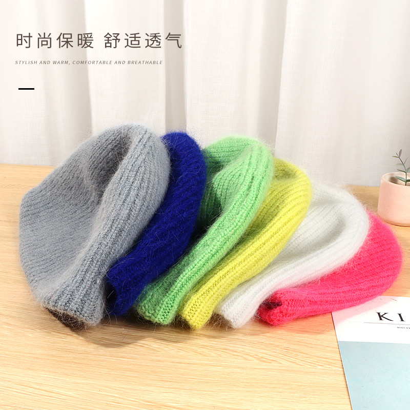 Knitted Fisherman Hat Women's New Korean Style Dome Wool Hat Autumn and Winter Show Face Little Wild Solid Color Bucket Hat Tide