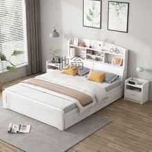 k个实木床现代简约1.8米双人床柜一体家用主卧1.2儿童床带书架储