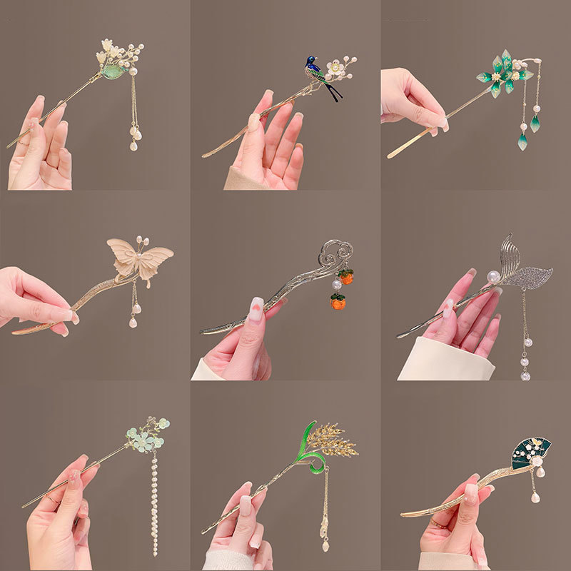 antique fashion flower hairpin tassel pearl han chinese clothing cheongsam coiled hair hair clasp premium retro hairpin butterfly hairpin