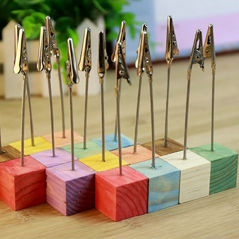 桌面摆件木制便签夹木质铁艺木块名片夹席位站牌印刷logo标志