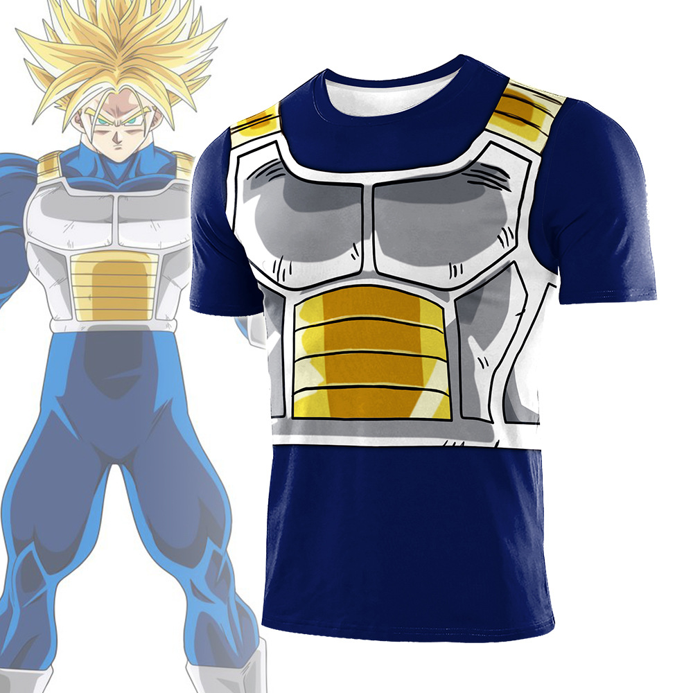 2022年跨境电商龙珠z超级赛亚人短袖t桖健身运动紧身衣速干cos服