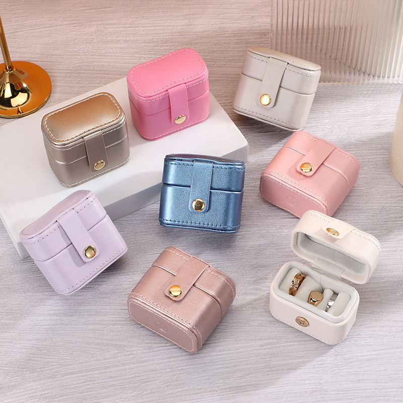 Korean Style Girl Mini Jewelry Box Simple Stud Earrings Ring Portable Accessories Storage Box Pu Leather Fashion Jewelry Box