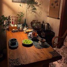 老榆木禅意茶桌复古中式茶台大板实木阳台茶室喝茶原木吧台侘寂风