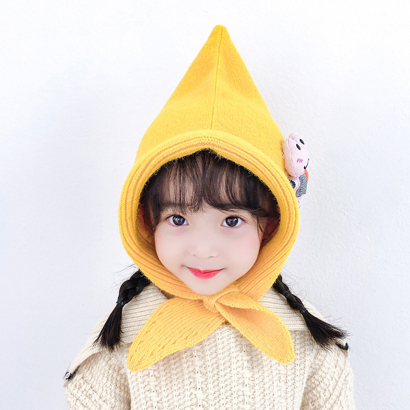 秋冬季儿童针织帽巫师帽拍照精灵系尖尖帽女童棉布内衬表演毛线帽