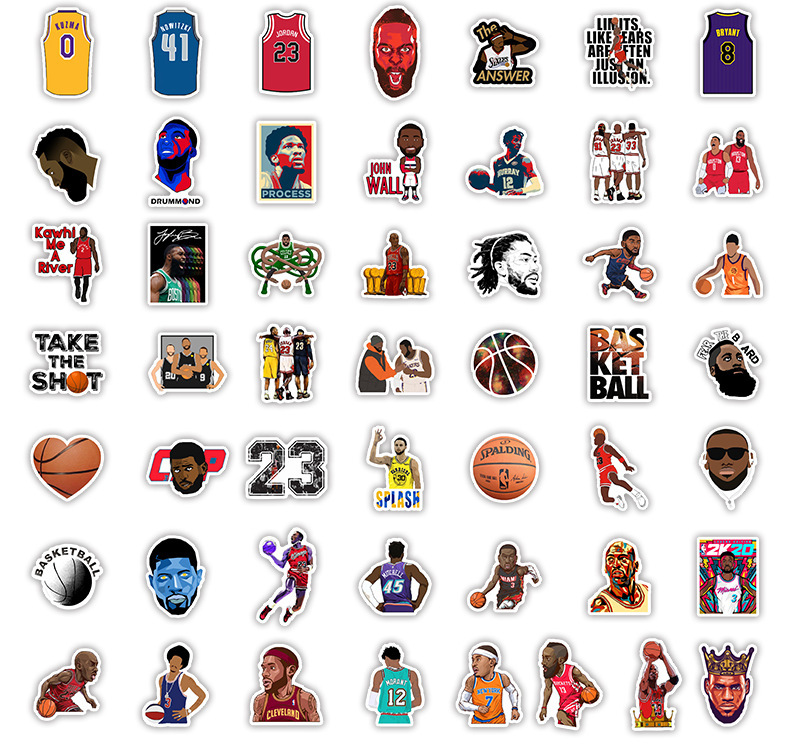 50张美国nba篮球明星动漫素材贴纸行李箱手机壳头盔sticker贴画