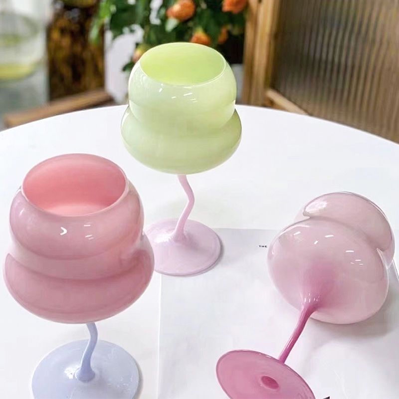 Macaron Goblet Ins European Style Household Wine Glass Milk Color Middle Ancient Cup Pink Girl Heart Glass